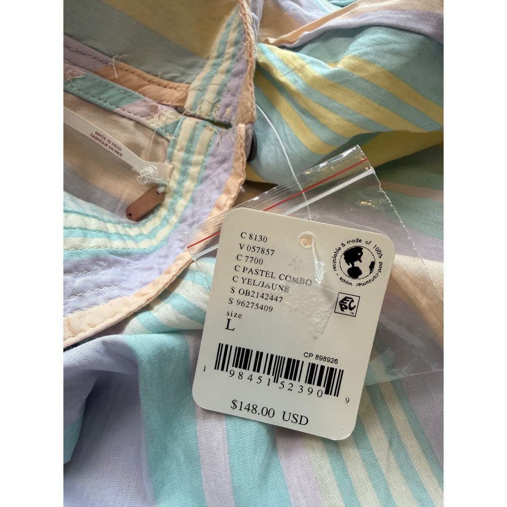Free People Pastel Stripe Cotton Midi Dress Sleeveless Tie Back OB2142447 L NEW - Picture 8 of 10